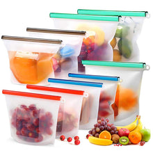 Load image into Gallery viewer, Reusable Food Storage Bags BPA Free 4-Pack Zip lock Silicone Food Bag Set Freezer &amp; Microwave Safe Washable Zip Lunch Baggies
