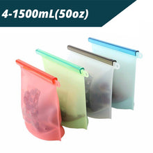 Load image into Gallery viewer, Reusable Food Storage Bags BPA Free 4-Pack Zip lock Silicone Food Bag Set Freezer &amp; Microwave Safe Washable Zip Lunch Baggies

