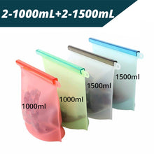 Load image into Gallery viewer, Reusable Food Storage Bags BPA Free 4-Pack Zip lock Silicone Food Bag Set Freezer &amp; Microwave Safe Washable Zip Lunch Baggies
