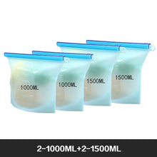 Load image into Gallery viewer, Reusable Food Storage Bags BPA Free 4-Pack Zip lock Silicone Food Bag Set Freezer &amp; Microwave Safe Washable Zip Lunch Baggies
