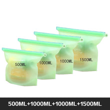 Load image into Gallery viewer, Reusable Food Storage Bags BPA Free 4-Pack Zip lock Silicone Food Bag Set Freezer &amp; Microwave Safe Washable Zip Lunch Baggies
