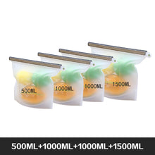 Load image into Gallery viewer, Reusable Food Storage Bags BPA Free 4-Pack Zip lock Silicone Food Bag Set Freezer &amp; Microwave Safe Washable Zip Lunch Baggies
